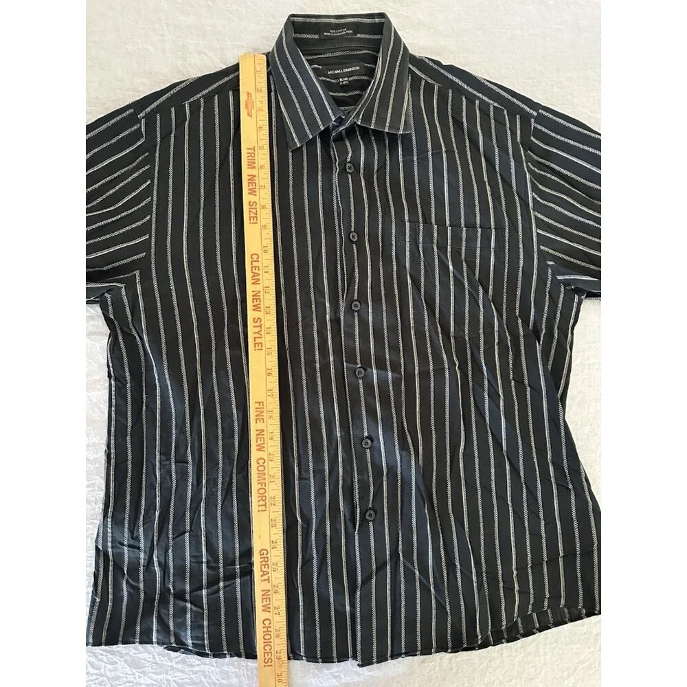 Michael‎ Brandon Mens XL Button Down Long Sleeve Gray Striped Dress Shirt Career